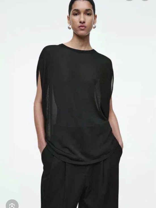 COS Tops - COS Knitted Circle-Cut T-Shirt Black Size XS